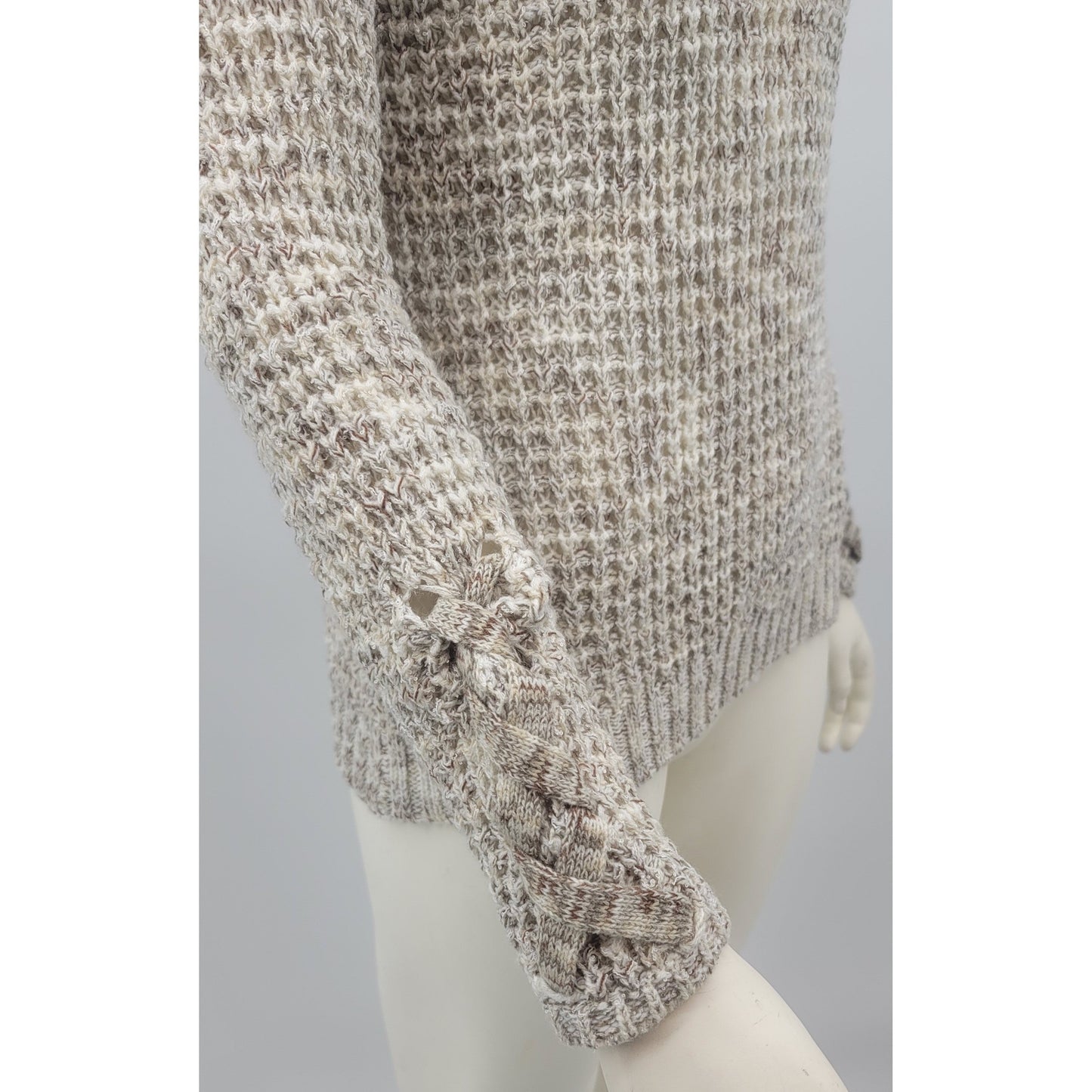 American Rag Womens Juniors Lace-Up-Sleeve Sweater Egret, Size Small