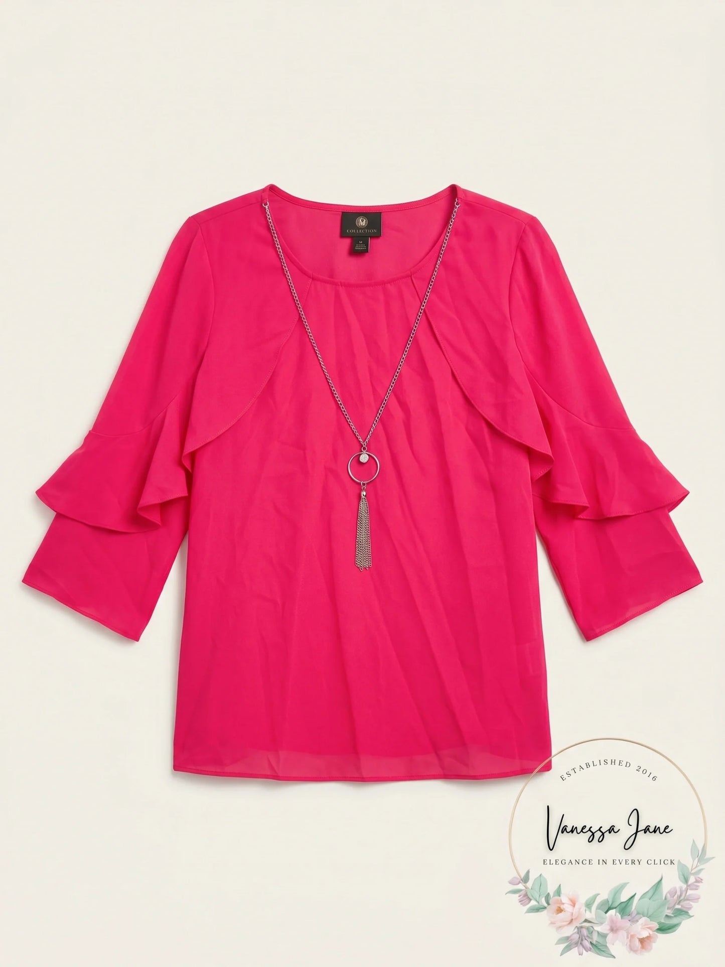 Jm Collection Petite Ruffle-Sleeve Necklace Blouse,Size Petite Large