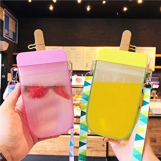 1PC 300ML Cute Straw Cup Water Bottle Outdoor Juice Drinking Water Bottle Suitable for Adult Children with Rope Cute Straw Cup With Rope New Plastic Popsicle Water Bottle Outdoor Transparent Juice Drinking Cup
