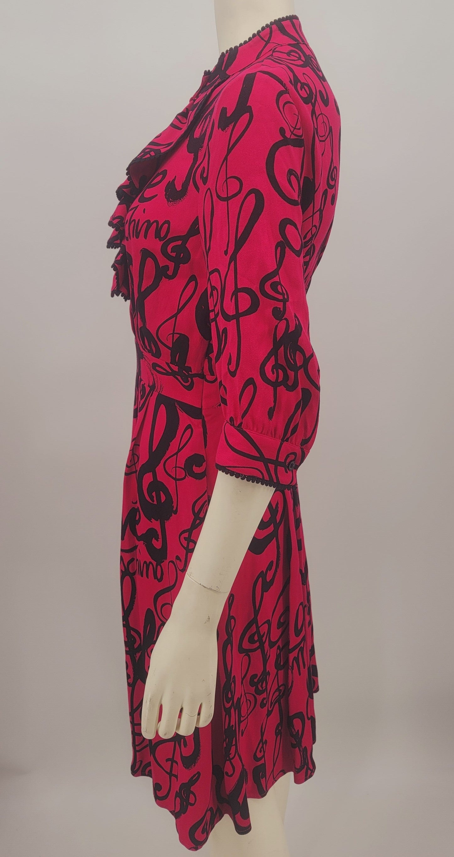 LOVE MOSCHINO Jabot Music Notes Printed Dress, Size 6