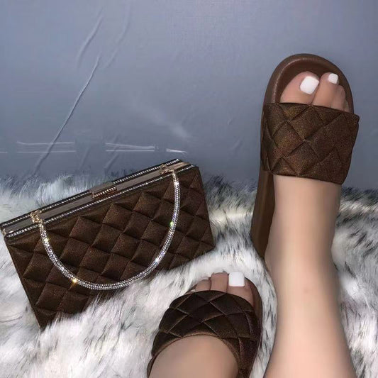 One Word Outer Wear Plaid Sandals And Slippers Plaid Shoe Bag