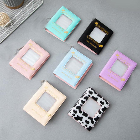 3 Inch Mini Photo Album 32 Pockets Square Hollow Card Holder Bronzing Stars Picture Storage Case PVC Photocard Holder DIY Photo Albums Birthday Gift Family Scrapbook Albums Family Anniversary Gift For Couple