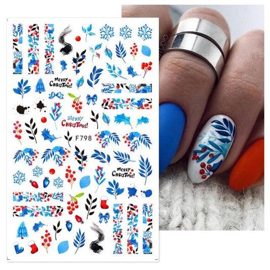 3D Nail Stickers Decals Snowflakes Elk Bear Christmas Xmas Transfer Stickers Nail Art Self-Adhesive Decals Decoration Nail Art Stickers Decals Christmas Snowflake Bronzing Christmas Slider Nail Art 3D Decals Decoration