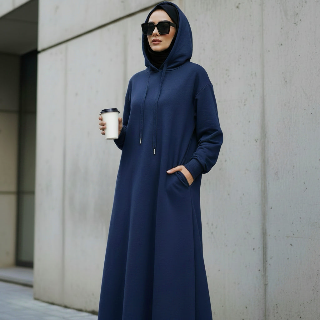 French Terry Hoodie Abaya With Pockets (MA340)