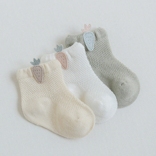 3 Pairs Cartoon Candy Color Cotton Fashion Elastic Band Socks For Newborn Boys And Girls