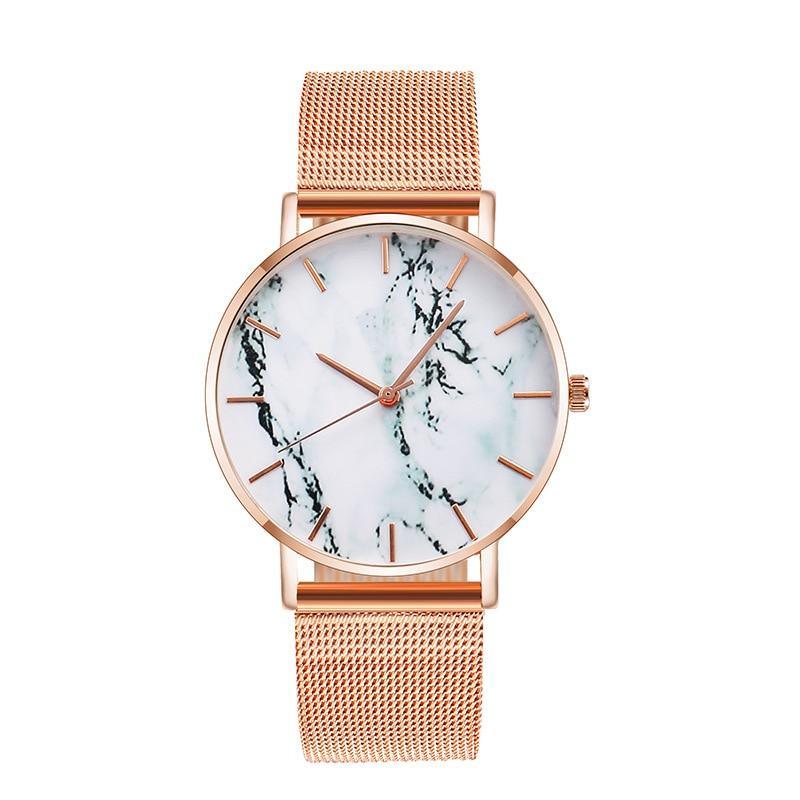 Fashion Rose Gold Mesh Band Creative Marble Female Wrist Watch Luxury Women Quartz Watches Gifts For Women and Girls