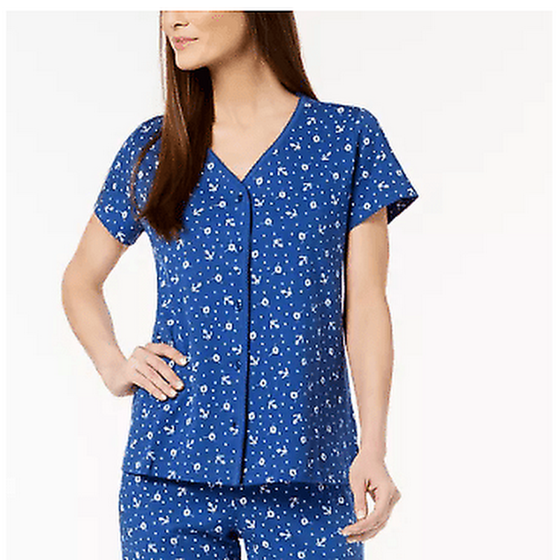 Charter Club Printed Cotton Pajama Top, Size XXXL