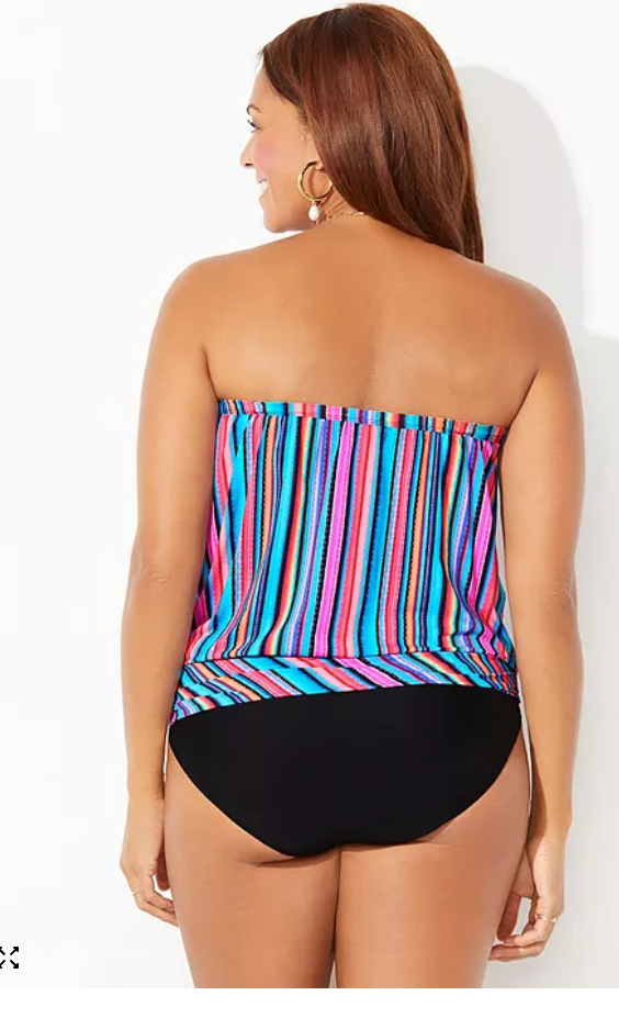 Swimsuits For All Plus Womens Bandeau Blouson Tankini Top, Size 20