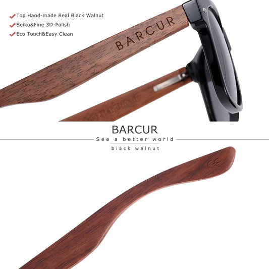 BARCUR Natural Wood Polarized PC Oval Women’s Sunglasses Dark Luxury Texture Wooden Mirror Legs UVA/UVB Protection Stylish Fashion Women's Sunglasses for Summer