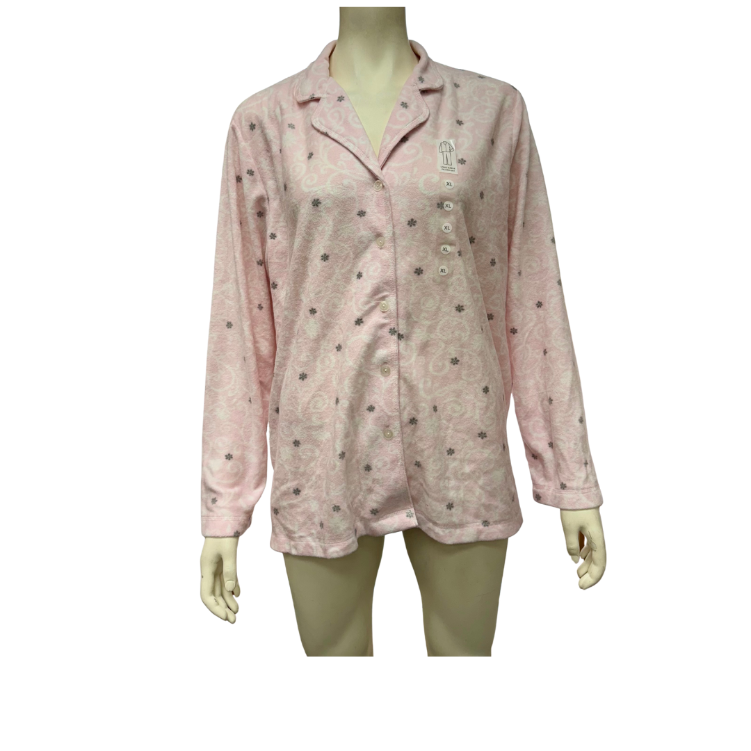 Charter Club Printed Fleece Notched Collar Pajama Top XL