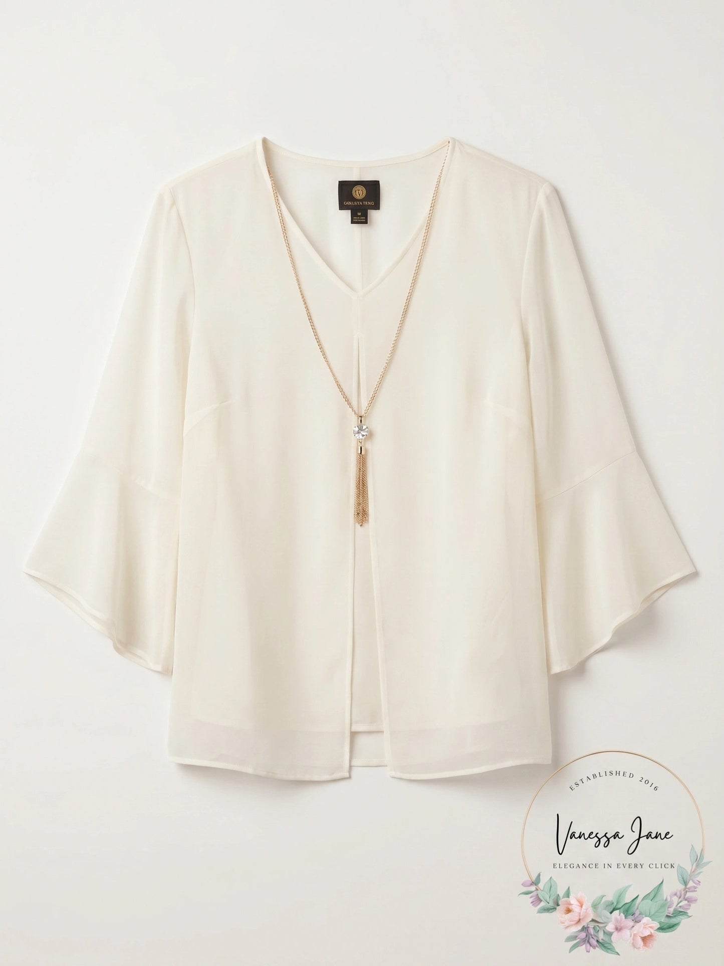 Jm Collection Solid V-Neck Necklace Top, Size Medium