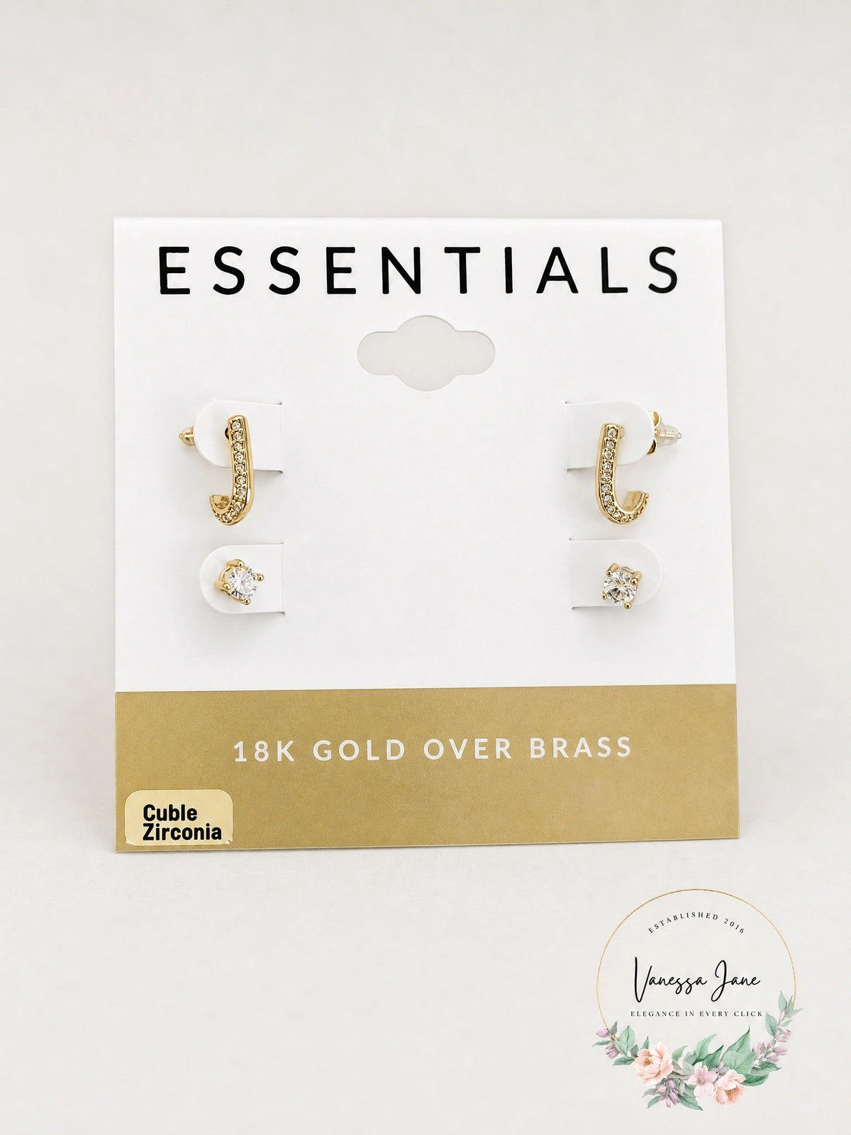 And Now This Cubic Zirconia Crystal Studs and J Hoop Duo Earring Set