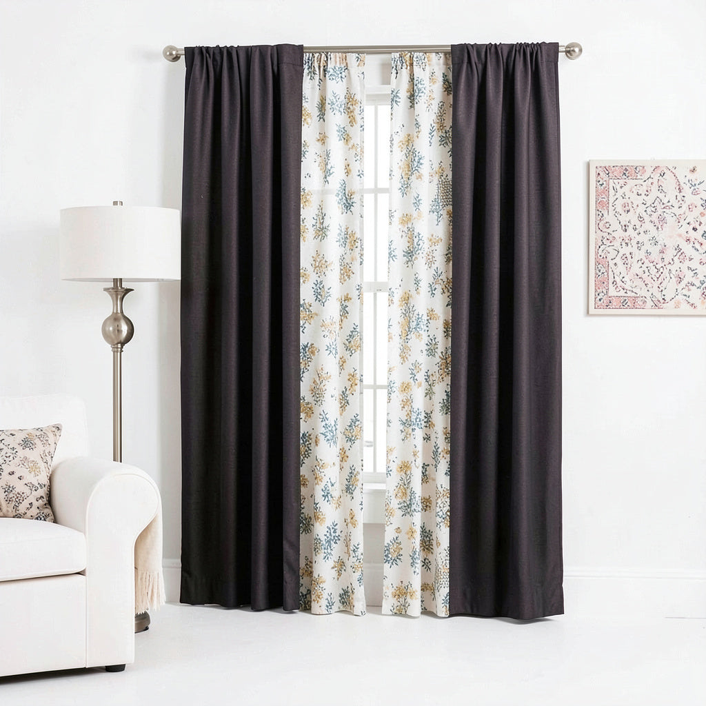 Marrakesh 4-Pack Rod Pocket Solid with Printed -Voile Window Curtain Panels