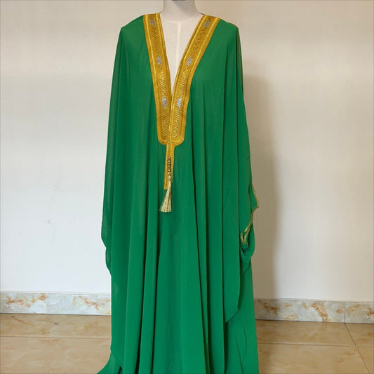 Archive Piece Gold Geometric Embroidered Tassel-Trim Open Kaftan - MP052 (Size XXL Only)