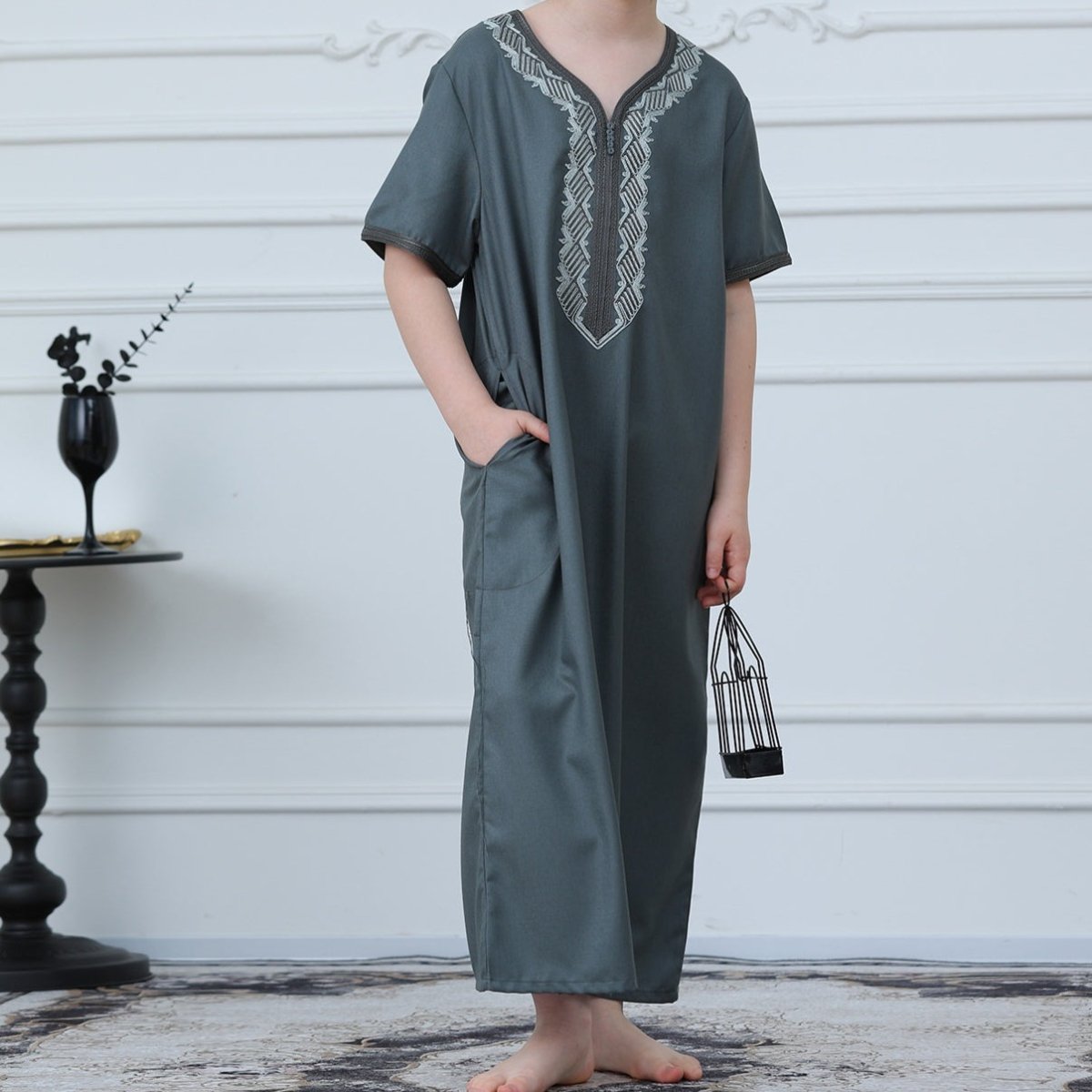 Boys Embroidered Zip-Front Thobe(MKB012)