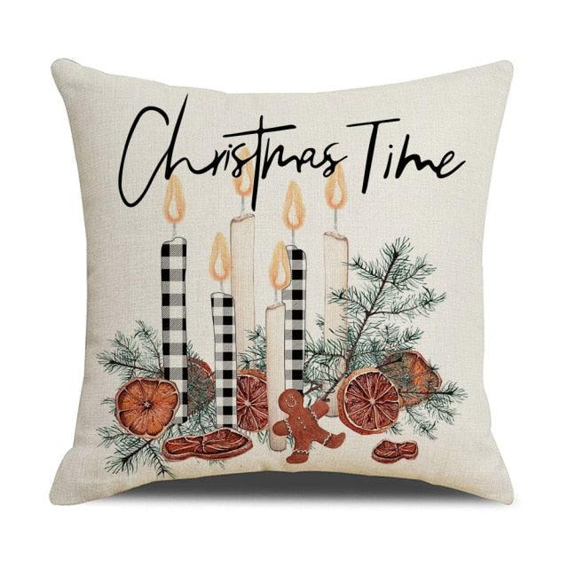 Christmas Decoration Cushion Cover Decorative Throw Pillow Cover Christmas Decor Xmas Winter Decorations Holiday Pillows Cushion Case Candle Pine Tree Deer Sleigh Printed Pillow Cover Xmas 45X45CM