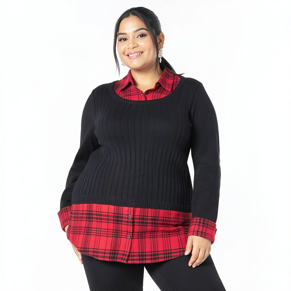 Style & Co Plus Size Layered-Look Plaid Sweater Top, Size: 0X