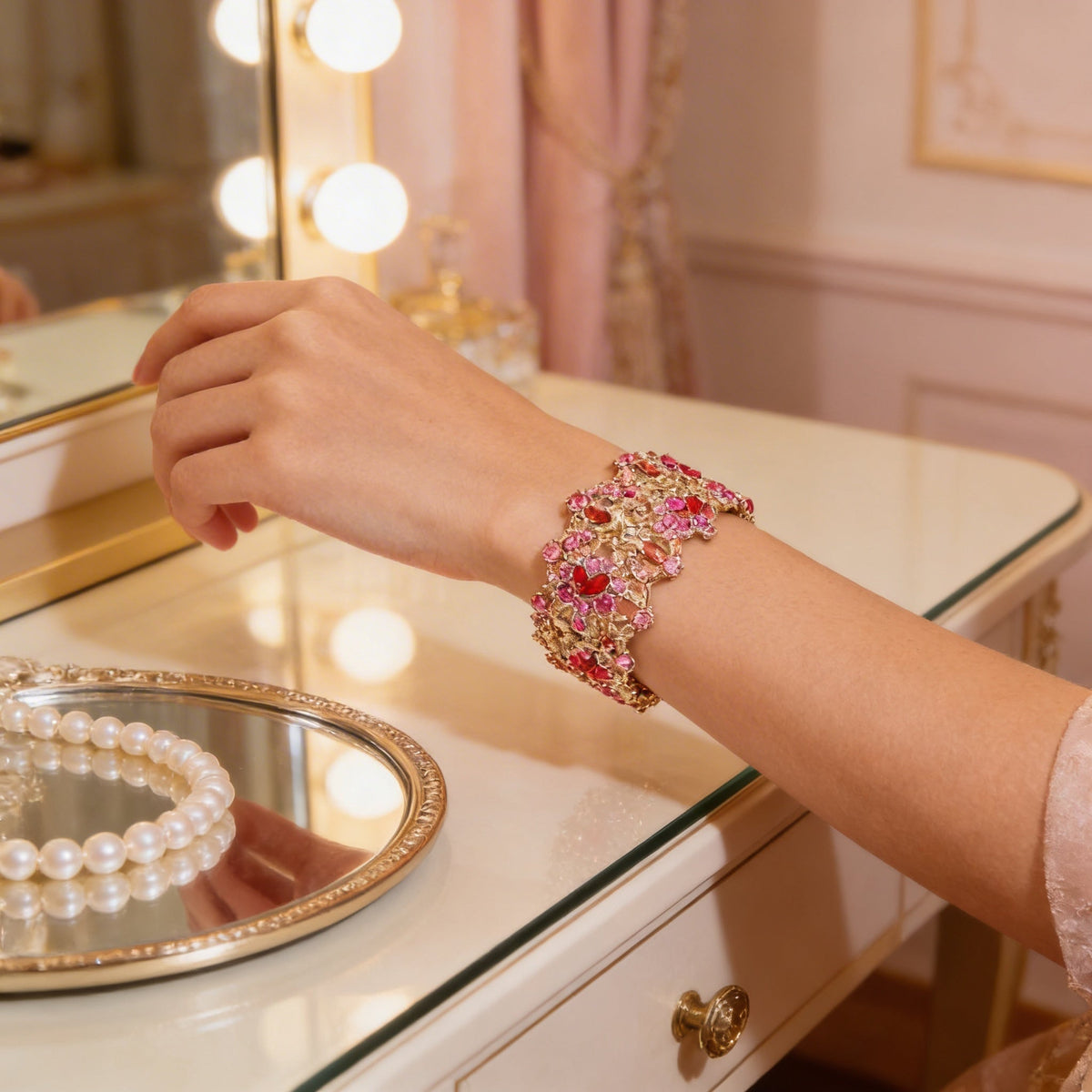 Inc Rose Gold-Tone Multi-Stone Stretch Bracelet