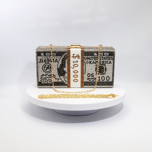 Glamorous Fully Bedazzled Dollar Motif Evening Bag Party Clutch (MAC293)
