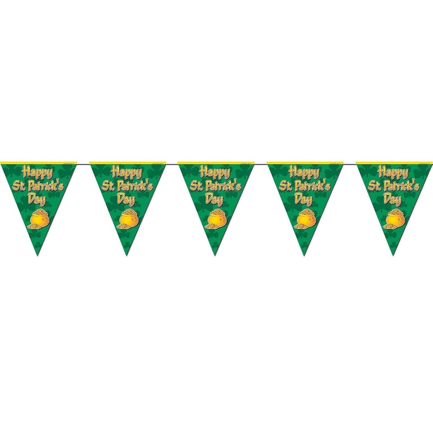 4 Pack, Beistle 10" x 12' Happy St Patricks Day Pennant Banner; Green/Gold