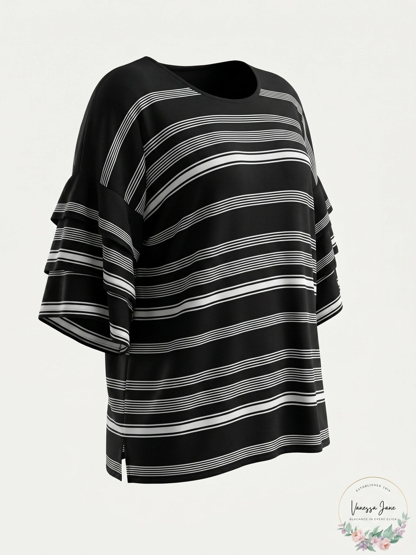 Calvin Klein Women's Ruffle-Sleeve Striped Sweater, Medium