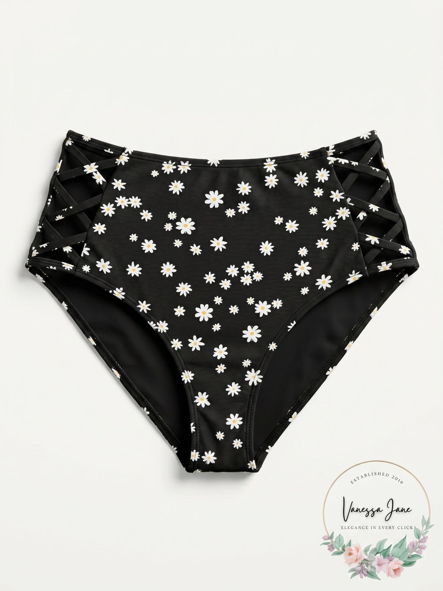 California Waves Juniors Daisy Daze High-Waist Bottoms, Size Small