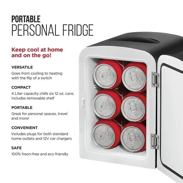 Chefman Mini Portable Personal Fridge 4 Liter Capacity Black