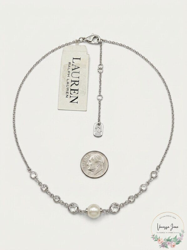 Lauren Ralph Lauren Silver-Tone Crystal and Imitation Pearl Necklace