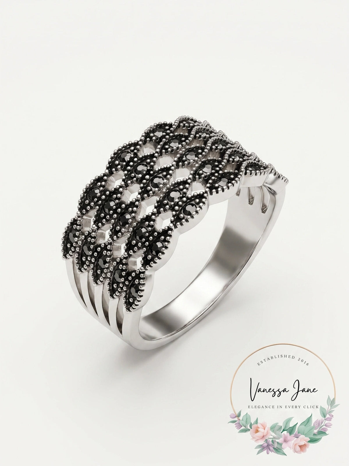 Inc Silver-Tone Crystal Multi-Row Basket Weave Ring, Size 9