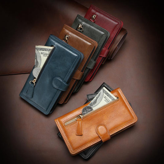 Luxury Leather Flip Wallet Case For iPhone 14 13 12 11 Pro MAX X XS XR Card Holder Stand Cover Retro Brown Card Holder Slots Pocket Case PU Leather Magnetic Closure Kickstand Shockproof Flip Case