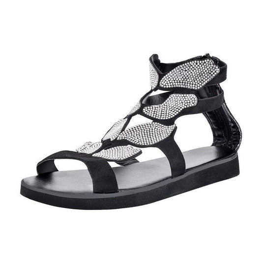 Luxury Summer Fashion Rhinestone Sandal Women Butterfly Soft Non-slip Flat Shoes Casual Breathable Outdoor Beach Rhinestone Sandals Women's Flat Sandals Jeweled Party Sandals