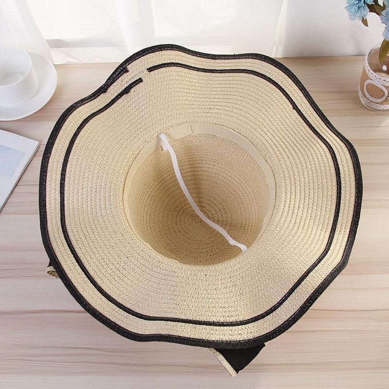 New Summer Women's Beach Hat Wide Side Female Summer Women's Beach Hat Female Unique Luxury Bowknot Design Sun Hat Casual Hat Lady Classic Flat Straw Hat Women Fedora Hat Ideal Gift 54-58cm