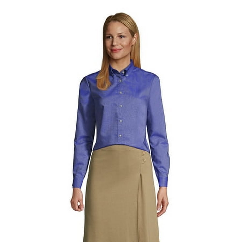 Womens Tall Lands End School Uniform Long Sleeve Oxford Dress Shirt, Size 16
