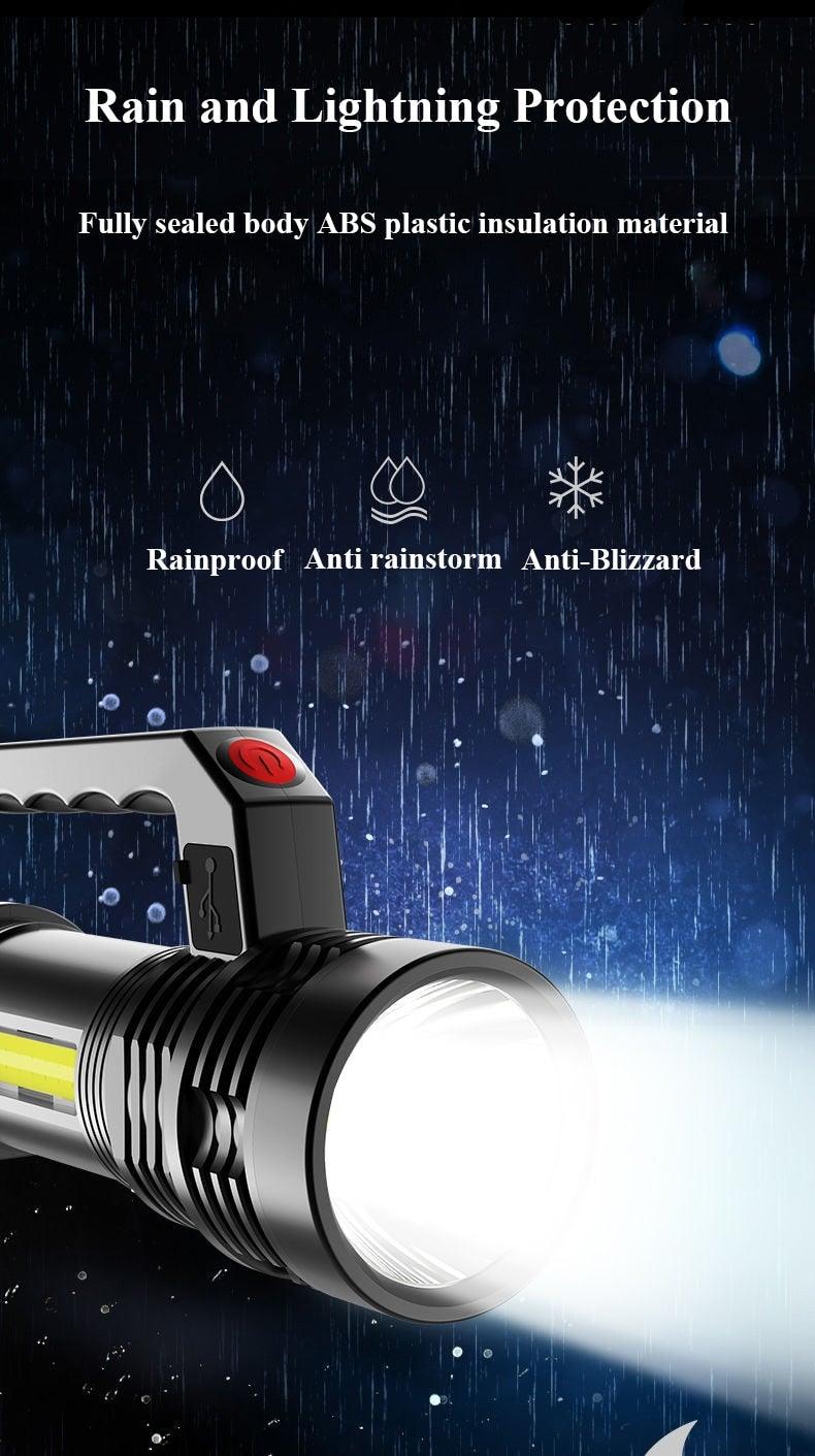 Rechargeable Handheld Flashlights Waterproof 3 Switch Mode Powerful High Lumens Spotlight Fashlight High Power Portable LED Waterproof Outdoor Long Lasting Spot Light Flashlight For Home & Outdoor Use