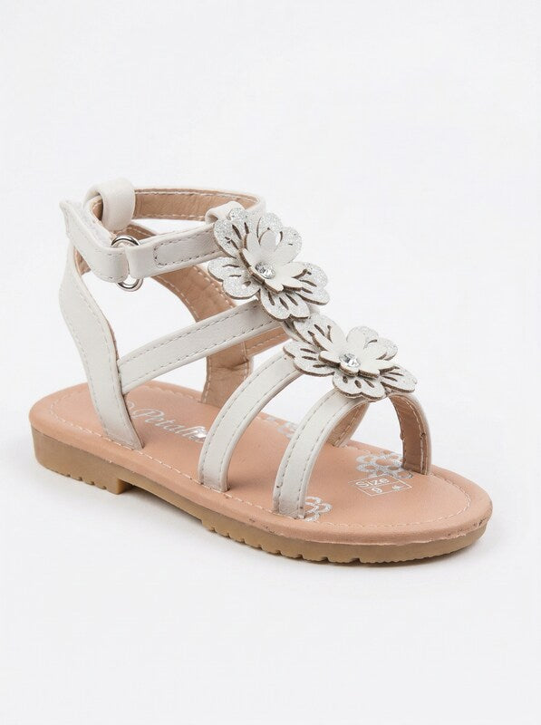 Petalia Little Girls Flowers And Shimmer Detail Sandals, Size 9/White
