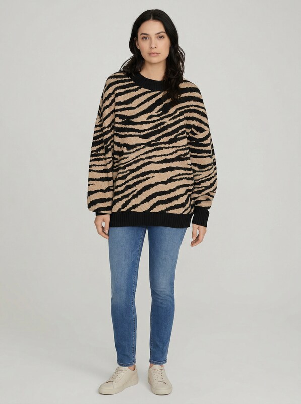 Sanctuary Womens Black Animal Long Sleeve Crew Neck Sweater, Size XS