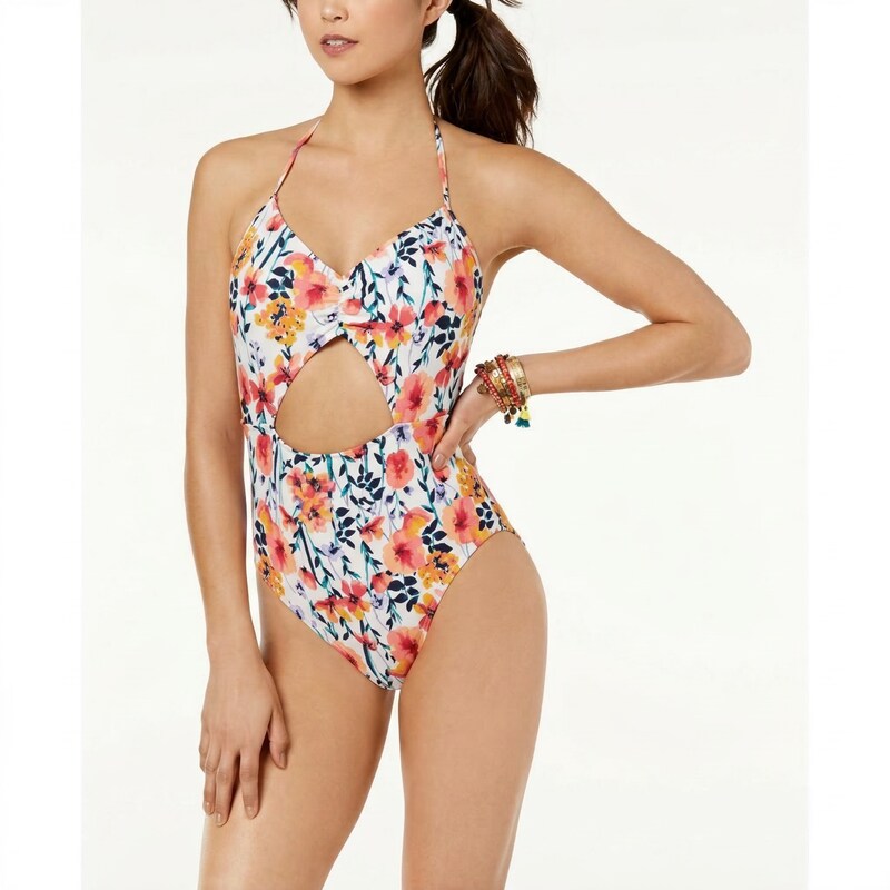 Hula Honey Juniors Such A Fleury Printed Cut Out Swimsuit, Sz Medi