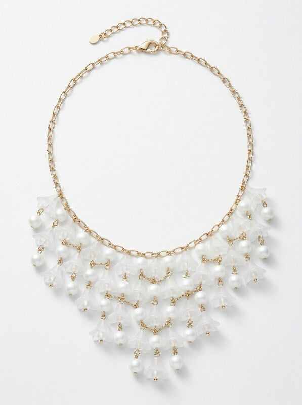 Inc Gold-Tone Bead and Imitation Pearl Shaky Flower Necklace