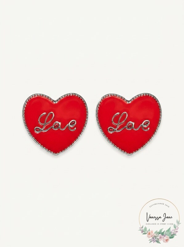 Holiday Lane Silver-Tone Love Heart Stud Earrings, Red