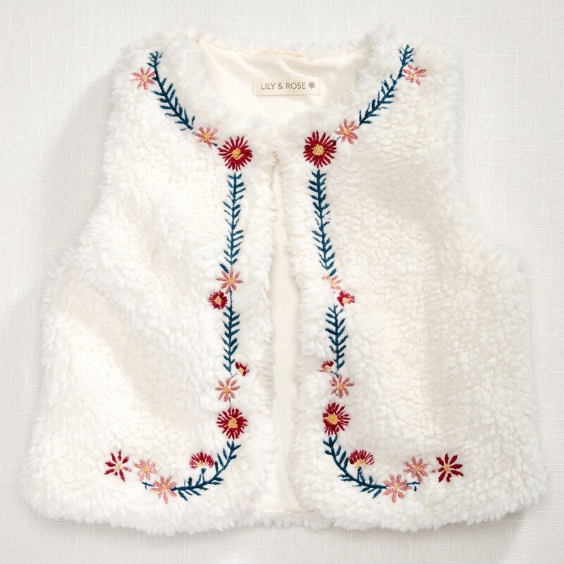 First Impressions Girls Embroidered Faux Fur Vest, Size 3-6 Months