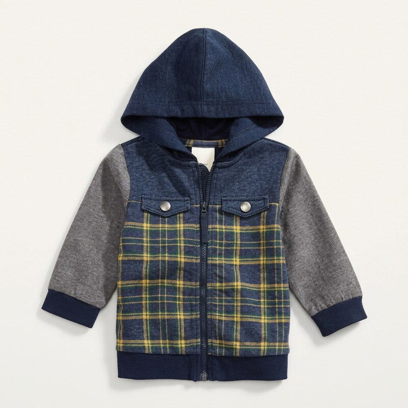 First Impressions Boys Hooded Patchwork Jacket, Size 12-18 Months