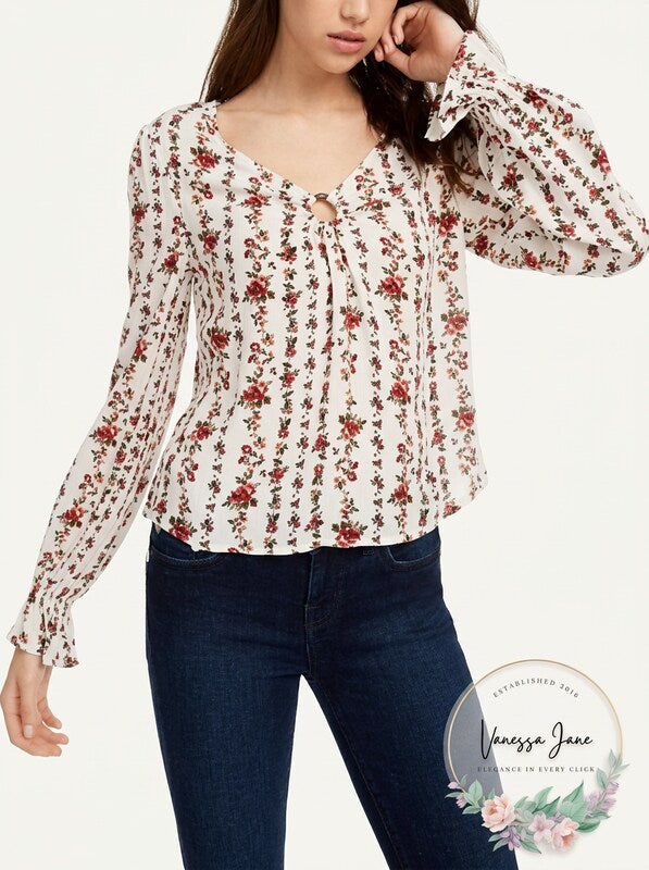 Freshman Juniors Floral-Printed O-Ring Top, Size XL