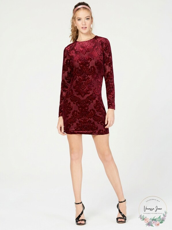 B.Darlin Dresses junior Velvet-Print Solid Sheath Dress, Size 0