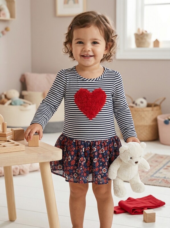 Kids Headquarters Little Girls Rosette Heart Top, Size 6X