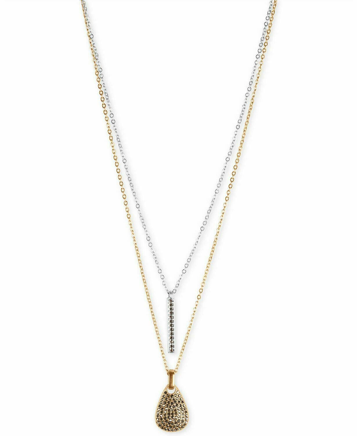 Lucky Brand Two-Tone Pave Bar and Paddle Layered Necklace, 18-1/2 2