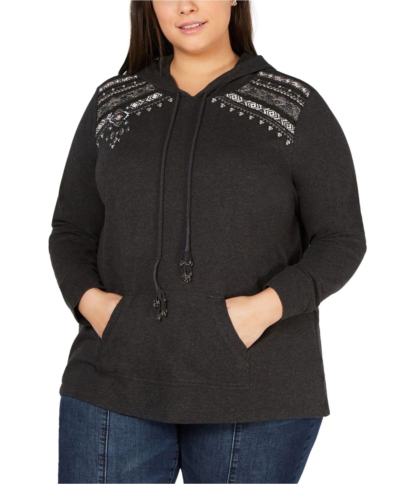 Style and Co Embroidered Hooded Cotton Sweatshirt, Size XL