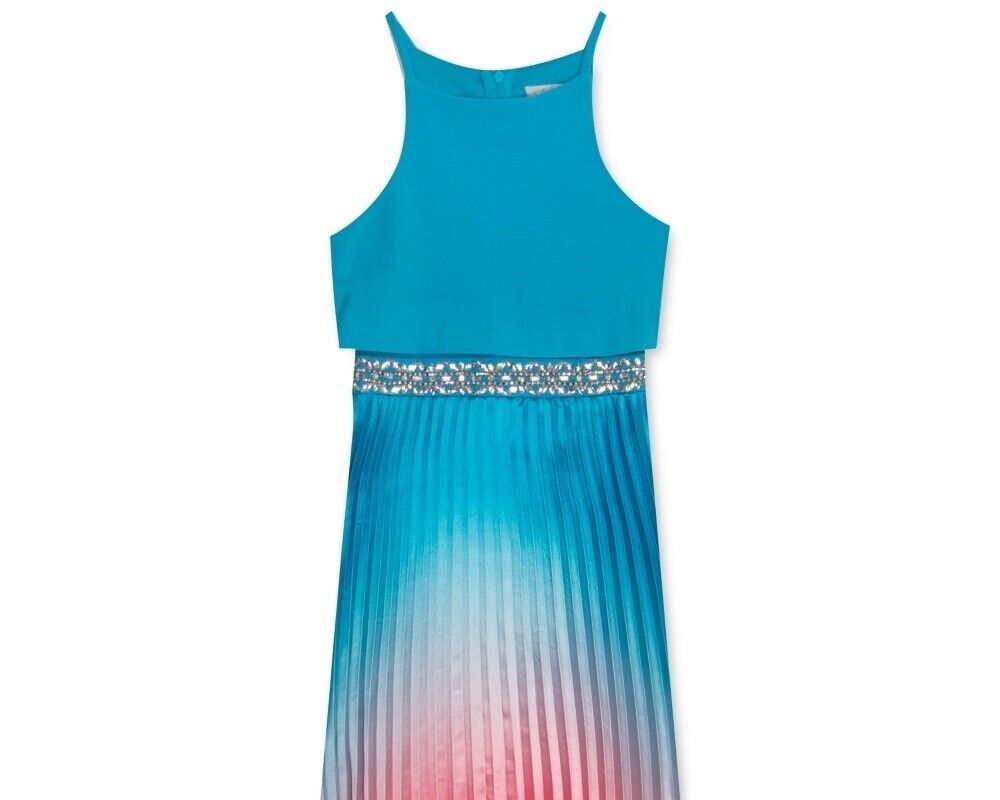 Rare Editions Girls Ombre Pleated Charmeuse Dress