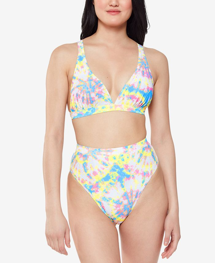 Jessica Simpson Tie-Dyed High-Waist Bikini Bottoms, Size Small