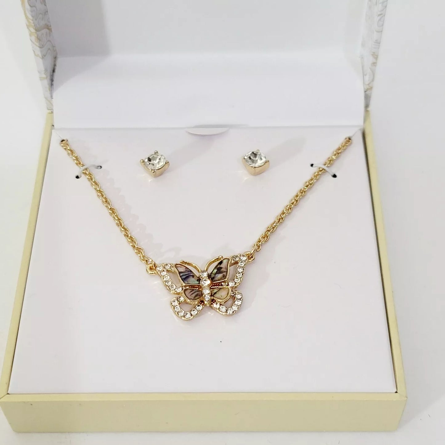 Charter Club Gold-Tone Crystal Butterfly Pendant Necklace and Stud Earrings