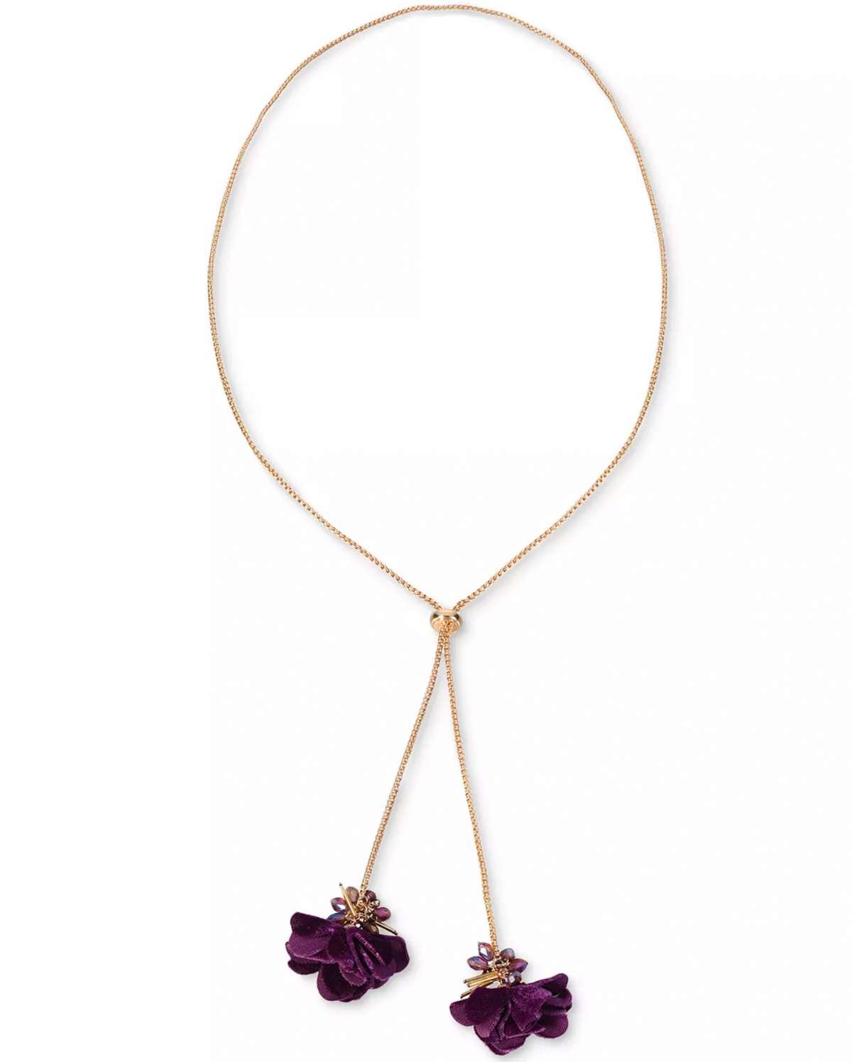 Inc Gold-Tone Color Bead and Flower 40In Adjustable Lariat Necklace
